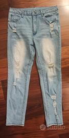 Jeans Denim Brand Sisan con Strass e Strappi