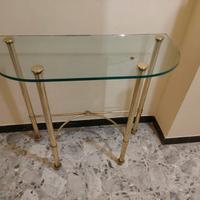Consolle in ottone con piano in vetro