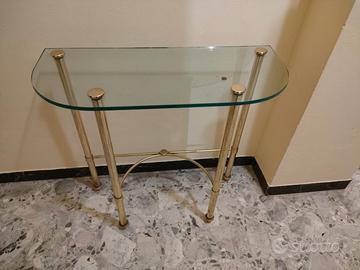 Consolle in ottone con piano in vetro