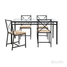 Tavolo IKEA con piano in vetro + 4 sedie in ferro 