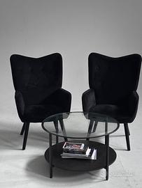 Coppia di poltroncine moderne in velluto nero
