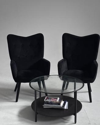Coppia di poltroncine moderne in velluto nero