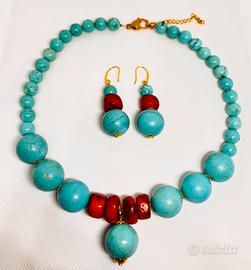 Set Gioielli Italiani Turchese Turco e Corallo