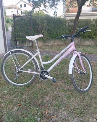 Bicicletta con marce rosa e bianca