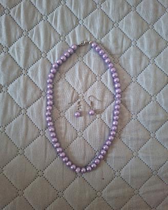 Set collana e orecchini perle viola