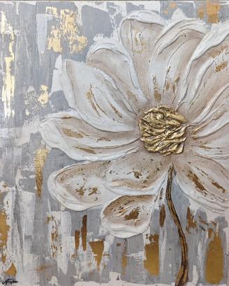 Quadro Moderno Astratto Fiore 3D Rilievo Oro