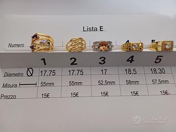 Anelli placcati oro - argento (lista E)
