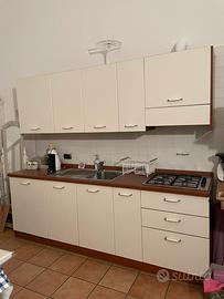 Cucina usata con lavastoviglie , cappa, frigo.