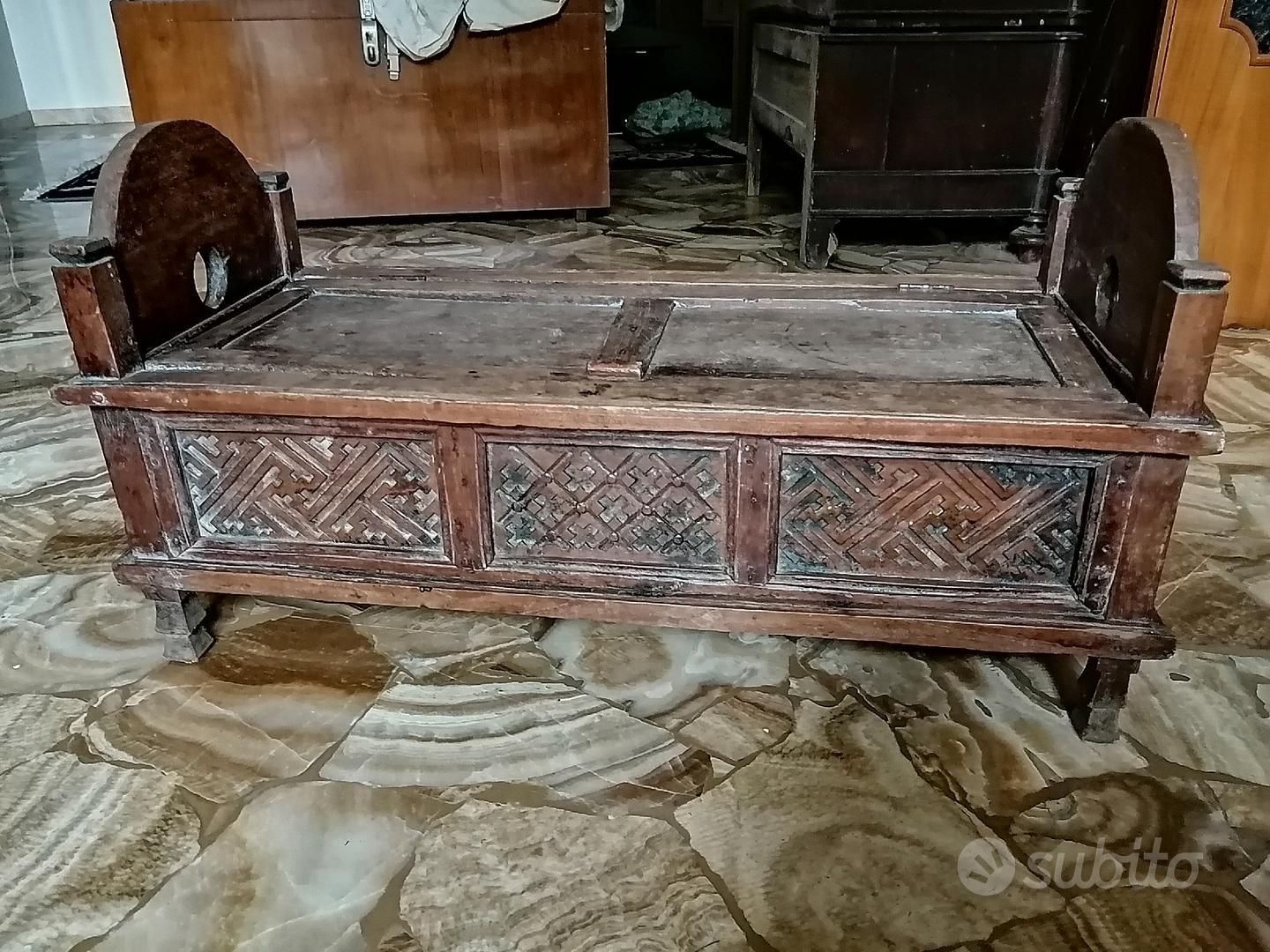 ANTICA CASSAPANCA 1800 LEGNO NOCE MASSELLO EPOCA PANCA BAULE 165X49 FORZIERE OLD
