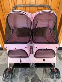 Passeggino doppio gemellare per cani e gatti
