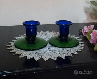 Set coppia di porta candela 🕯vetro   vintage 