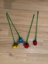 4 FIORI IN VETRO SOFFIATO STELO LUNGO STILE MURANO