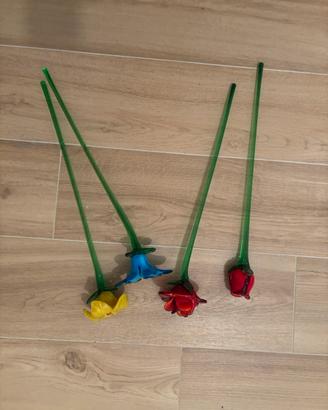 4 FIORI IN VETRO SOFFIATO STELO LUNGO STILE MURANO