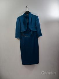 Abito sartoriale elegante cerimonia satin blu tagl