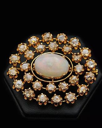 SPILLA VINTAGE ORO 18 KT 750 CON DIAMANTI E OPALE