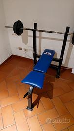 Panca, supporti, bilanciere e dischi in ghisa
