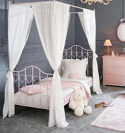 Letto singolo a baldacchino in metallo rosa 90x190