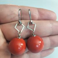 orecchini  argento 925 in pasta di corallo rosso 