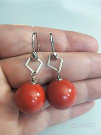 orecchini  argento 925 in pasta di corallo rosso 
