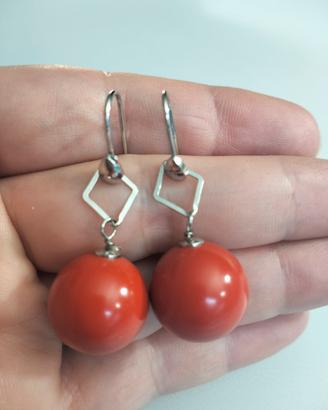 orecchini  argento 925 in pasta di corallo rosso 