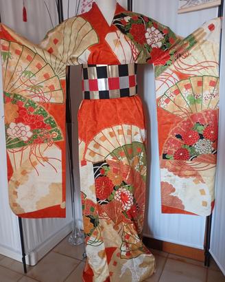 kimono Furisode giapponese antico in seta 