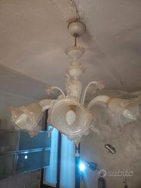 Lampadari Murano 6 Luci Bianco/Rosa/Avorio