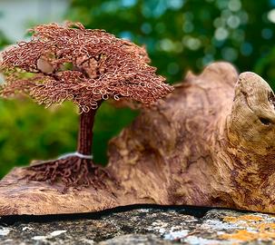 Scultura bonsai fatta a mano in rame su Quercia
