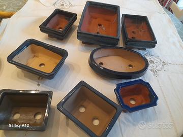 lotto 8  vasi  per bonsai in ceramica smaltata 