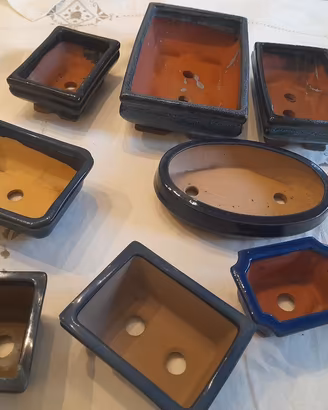 lotto 8  vasi  per bonsai in ceramica smaltata 