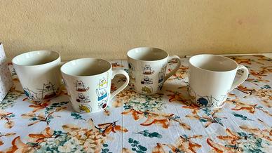Set 4 tazze mug con disegni di gatti