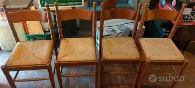 4 sedie in legno impagliate