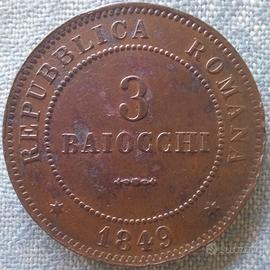 3 baiocchi 1849 Seconda Repubblica Romana