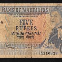 Banconota 5 rupie Mauritius regina Elisabetta