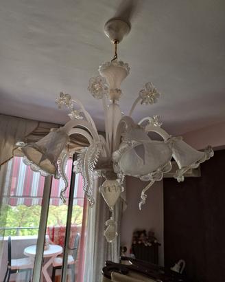 Trittico Lampadario + 2 Abat-jour in Vetro di Mura