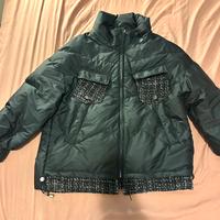 Piumino nero trapuntato con dettagli tweed