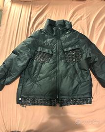 Piumino nero trapuntato con dettagli tweed