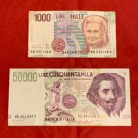 Cartamoneta della lira 1000 e 50000