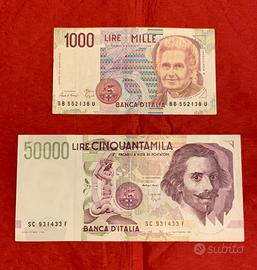 Cartamoneta della lira 1000 e 50000