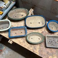 Lotto 7 vasi grandi per bonsai in grés smaltato