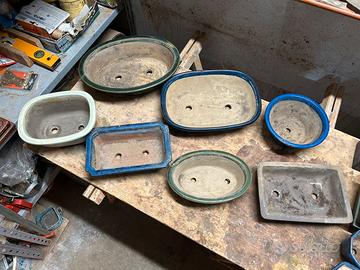 Lotto 7 vasi grandi per bonsai in grés smaltato