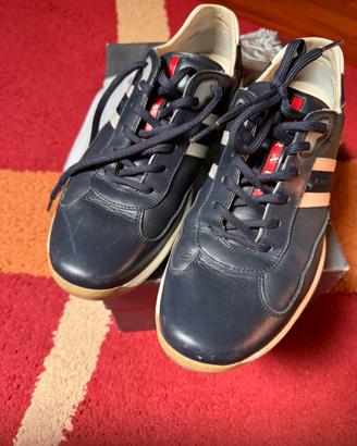 Sneakers PRADA Linea Rossa in Pelle Blu Oltremare