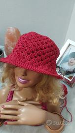 cappello in puro cotone  da bambina rosso