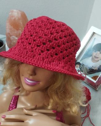cappello in puro cotone  da bambina rosso