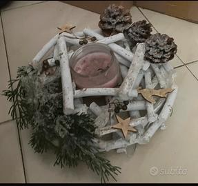 Centro tavola porta candela in legno bianco