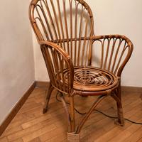Poltrona sedia vintage in vimini e bamboo design