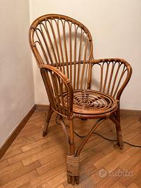 Poltrona sedia vintage in vimini e bamboo design