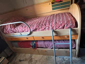 Letto a castello salvaspazio con cassettoni