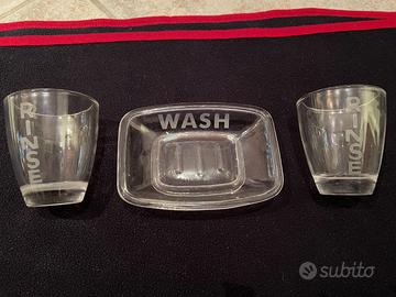 Kit da bagno porta sapone + 2 bicchieri in vetro