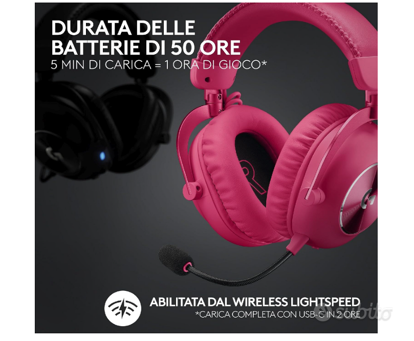 Logitech G PRO X 2 LIGHTSPEED Cuffie gaming wireless, Microfono a braccio  rimovibile,Driver Grafene 50mm,DTS:Headphone X 2.0-Surround 7.1,  Bluetooth/USB/3,5mm Aux, PC,PS5,PS4, Nintendo Switch,Magenta : :  Informatica