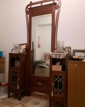 Specchiera d'ingresso Liberty anni '20 in legno